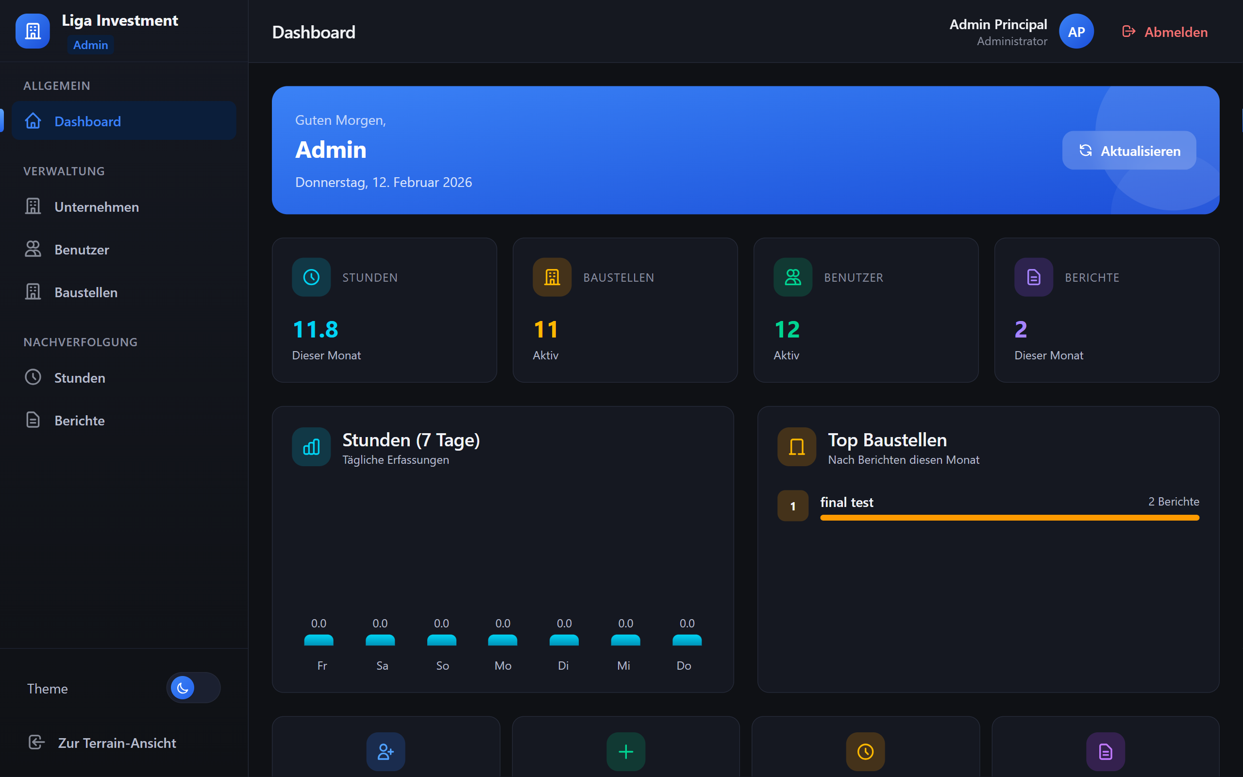 Outil métier sur mesure — dashboard de gestion de chantiers et suivi des heures