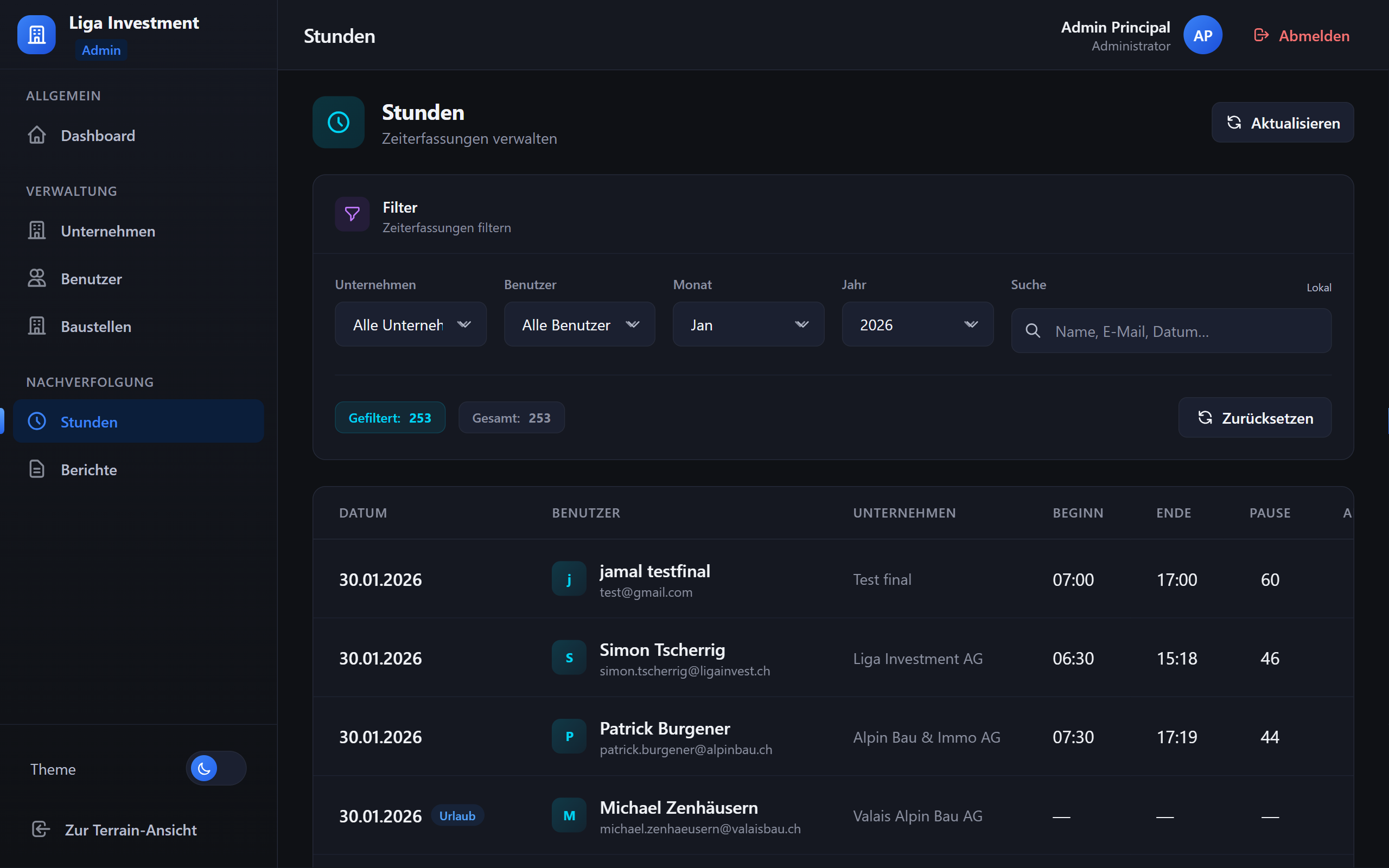 Suivi des heures de chantier — tableau de validation et verrouillage