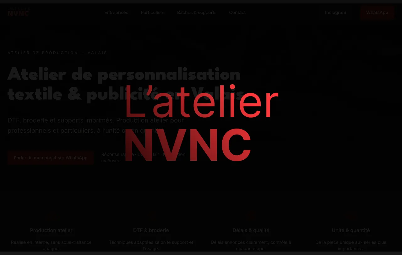 Atelier NVNC — site vitrine atelier d'impression textile